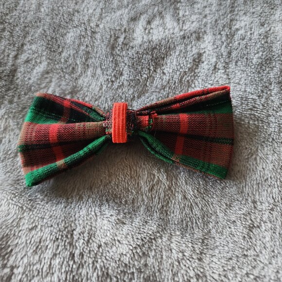 NWOT Handmade Red Green Plaid Christmas Bowtie Collar Accessory Small Dog Cat - Picture 2 of 4